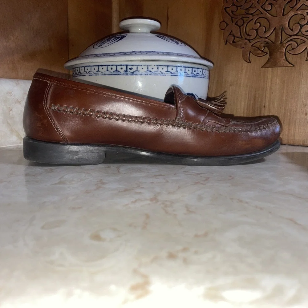 Hush Puppies Mens 10W San Remo Leather Loafers Shoes w/  Tassel Weave Brown‎